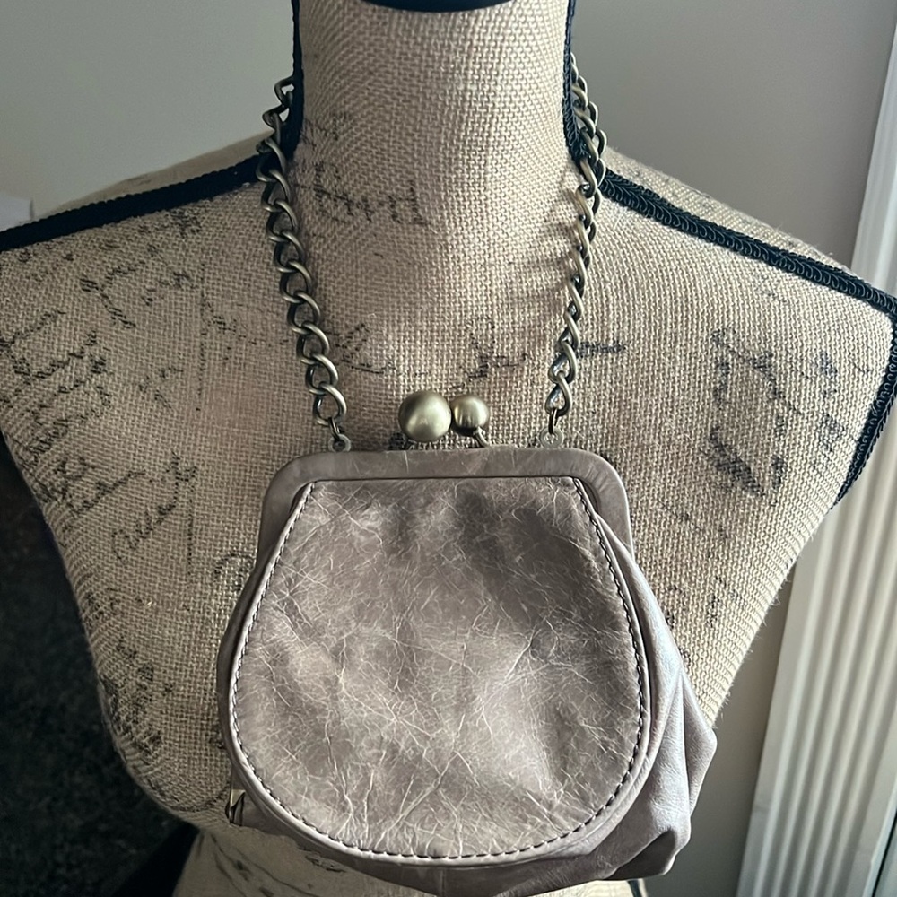 HOBO Taupe Leather Kiss Lock Small Bag